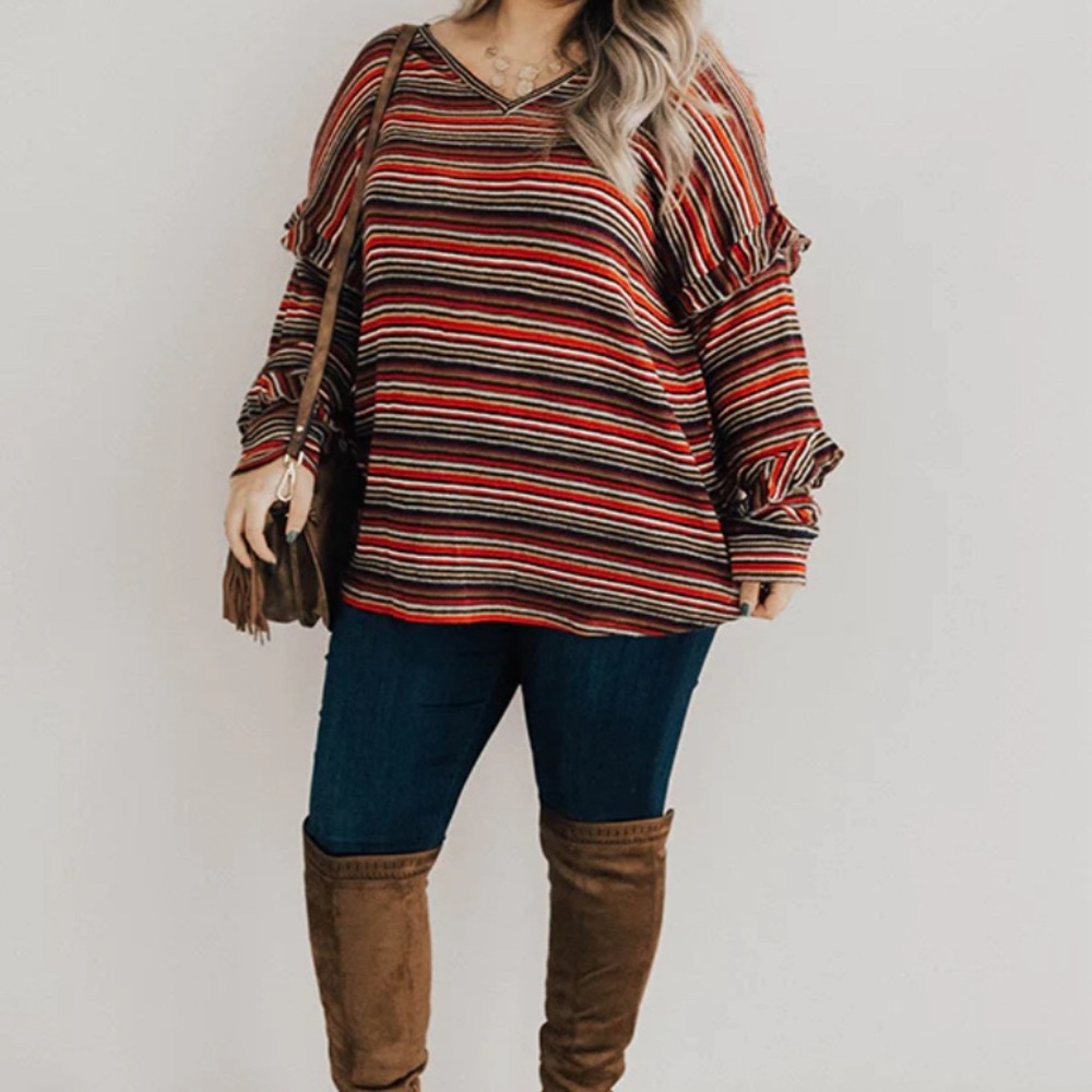 Impressions Striped Ruffle Detail Sweater 2X NWOT